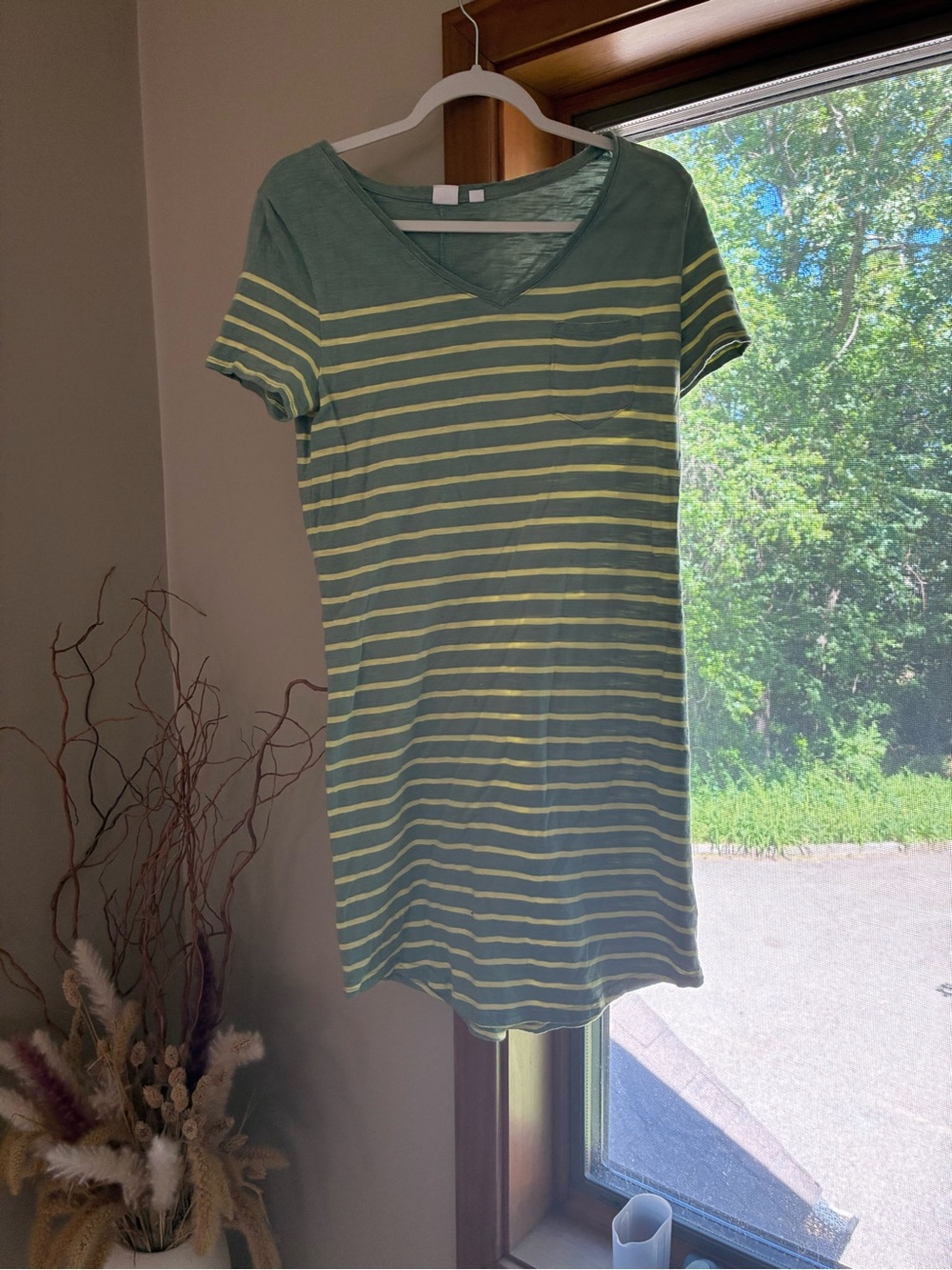 GAP Sage Green Striped Tee Dress